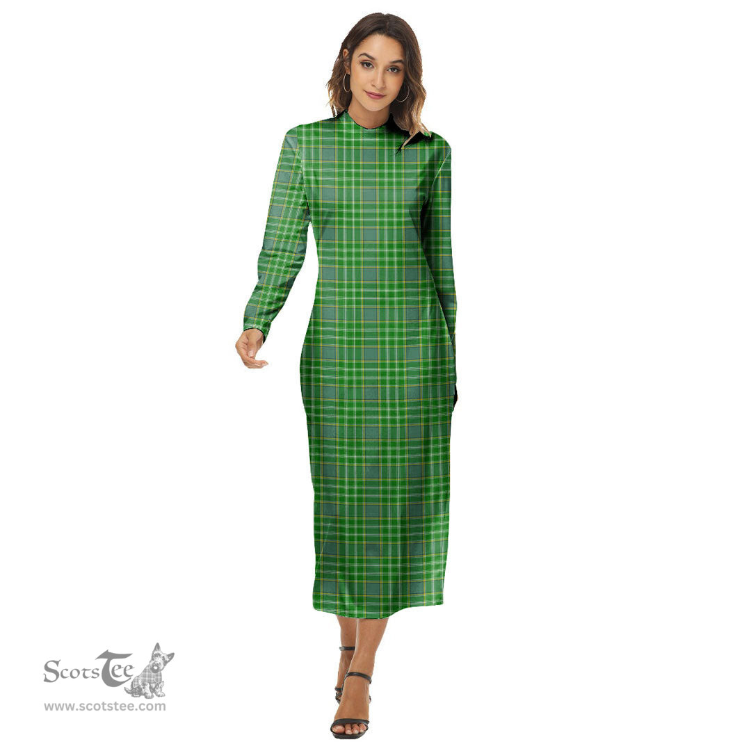 ScotsTee Shop Scottish Currie Clan Tartan Womens Mock Neck Long Sleeve Midi Dress