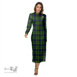 ScotsTee Shop Scottish Campbell of Breadalbane Modern Clan Crest Tartan Womens Mock Neck Long Sleeve Midi Dress