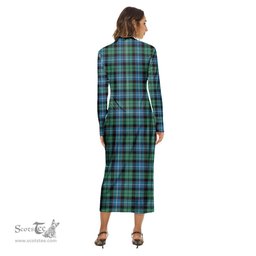 ScotsTee Shop Scottish Galbraith Ancient Clan Crest Tartan Womens Mock Neck Long Sleeve Midi Dress