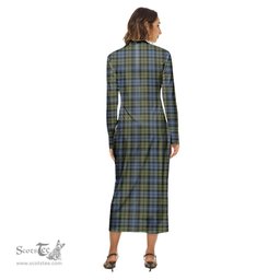 ScotsTee Shop Scottish Campbell Faded Clan Crest Tartan Womens Mock Neck Long Sleeve Midi Dress