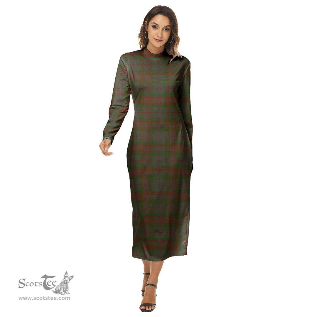 ScotsTee Shop Scottish Gray Clan Tartan Womens Mock Neck Long Sleeve Midi Dress