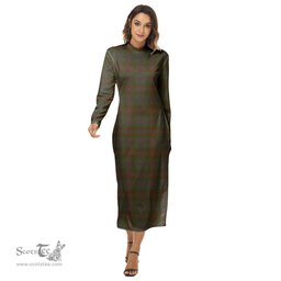 ScotsTee Shop Scottish Gray Clan Tartan Womens Mock Neck Long Sleeve Midi Dress