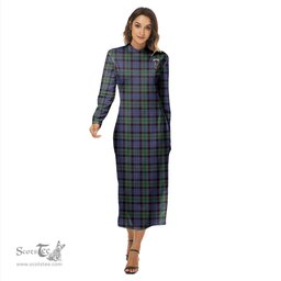 ScotsTee Shop Scottish Fletcher Modern Clan Crest Tartan Womens Mock Neck Long Sleeve Midi Dress
