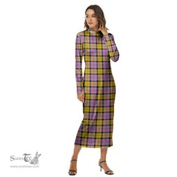 ScotsTee Shop Scottish Culloden Ancient Clan Tartan Womens Mock Neck Long Sleeve Midi Dress