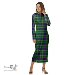 ScotsTee Shop Scottish Duncan Modern Clan Tartan Womens Mock Neck Long Sleeve Midi Dress