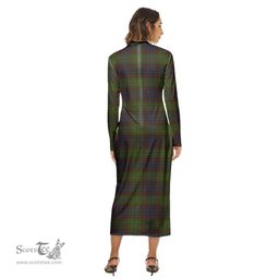 ScotsTee Shop Scottish Cunningham Hunting Modern Clan Tartan Womens Mock Neck Long Sleeve Midi Dress