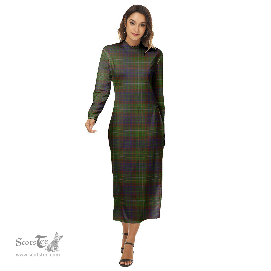ScotsTee Shop Scottish Cunningham Hunting Modern Clan Tartan Womens Mock Neck Long Sleeve Midi Dress