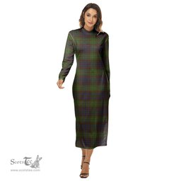 ScotsTee Shop Scottish Cunningham Hunting Modern Clan Tartan Womens Mock Neck Long Sleeve Midi Dress