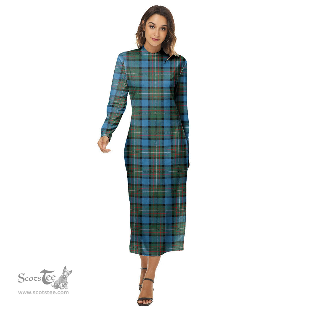 ScotsTee Shop Scottish Fergusson Ancient Clan Tartan Womens Mock Neck Long Sleeve Midi Dress