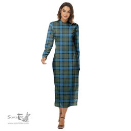 ScotsTee Shop Scottish Fergusson Ancient Clan Tartan Womens Mock Neck Long Sleeve Midi Dress
