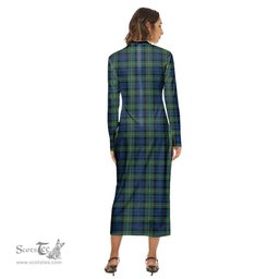 ScotsTee Shop Scottish Forbes Ancient Clan Tartan Womens Mock Neck Long Sleeve Midi Dress