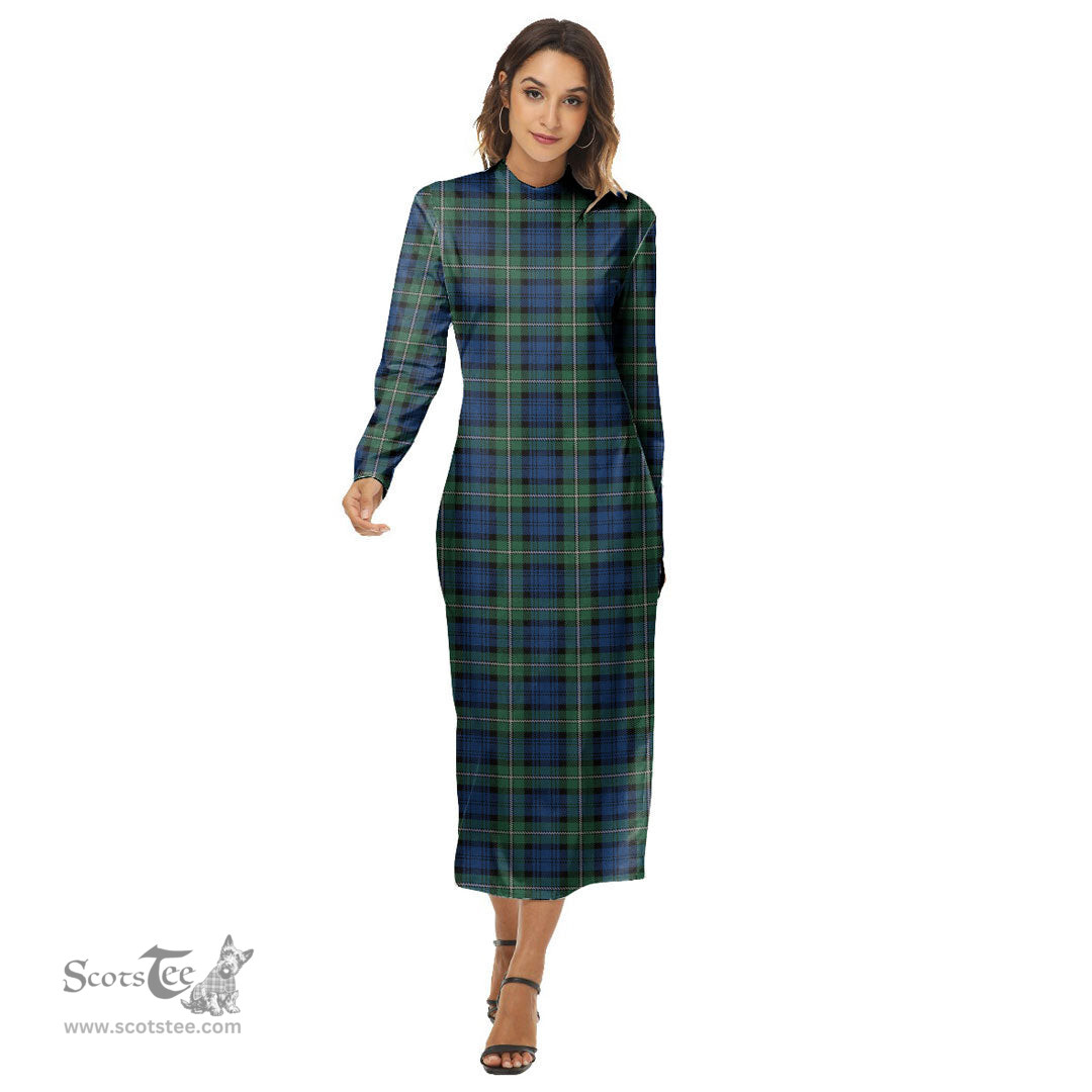 ScotsTee Shop Scottish Forbes Ancient Clan Tartan Womens Mock Neck Long Sleeve Midi Dress