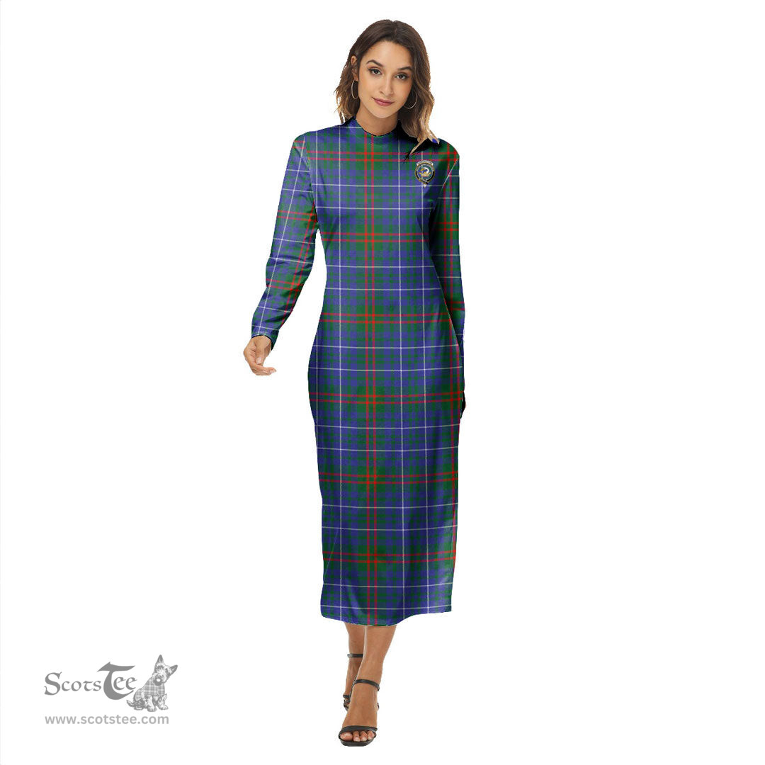 ScotsTee Shop Scottish Edmonstone Clan Crest Tartan Womens Mock Neck Long Sleeve Midi Dress