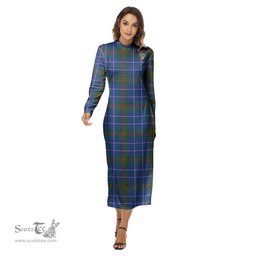 ScotsTee Shop Scottish Edmonstone Clan Crest Tartan Womens Mock Neck Long Sleeve Midi Dress
