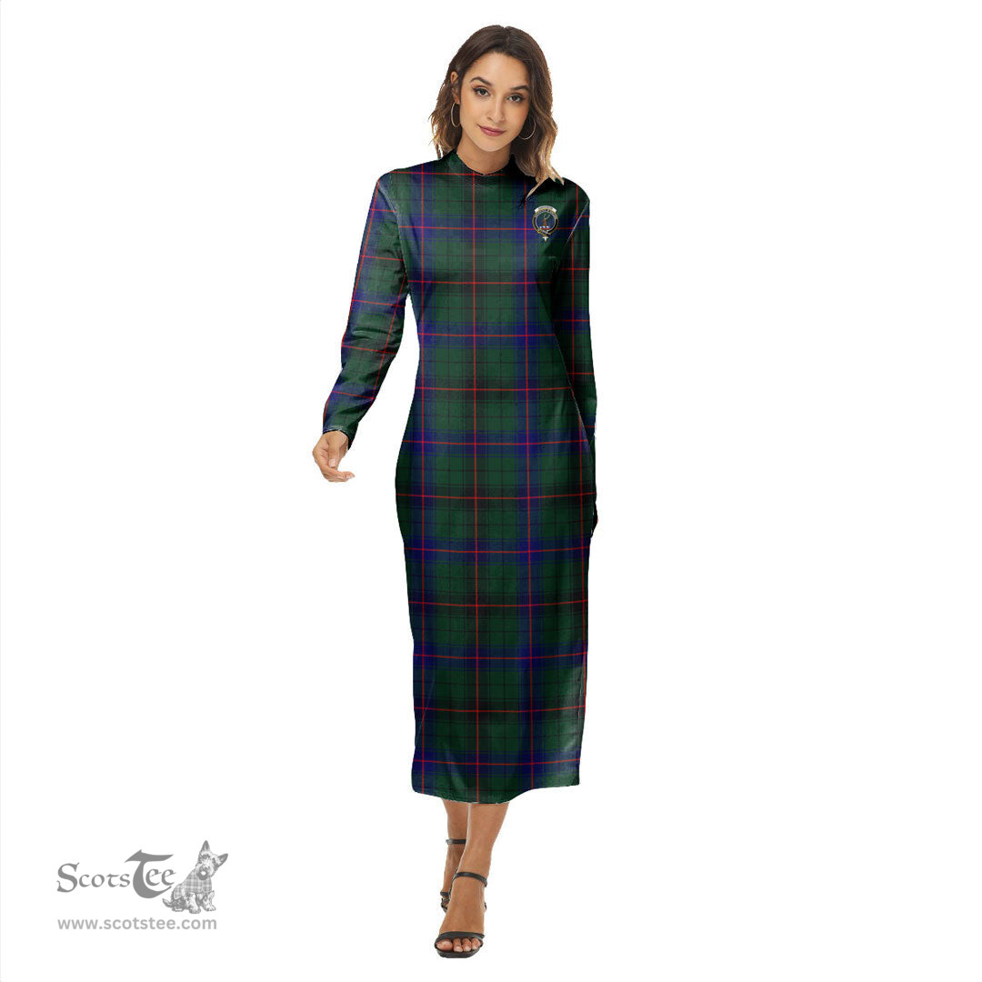 ScotsTee Shop Scottish Davidson Modern Clan Crest Tartan Womens Mock Neck Long Sleeve Midi Dress