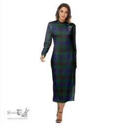 ScotsTee Shop Scottish Davidson Modern Clan Crest Tartan Womens Mock Neck Long Sleeve Midi Dress