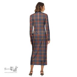 ScotsTee Shop Scottish Fraser Hunting Modern Clan Tartan Womens Mock Neck Long Sleeve Midi Dress