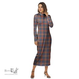 ScotsTee Shop Scottish Fraser Hunting Modern Clan Tartan Womens Mock Neck Long Sleeve Midi Dress