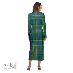 ScotsTee Shop Scottish Duncan Ancient Clan Crest Tartan Womens Mock Neck Long Sleeve Midi Dress