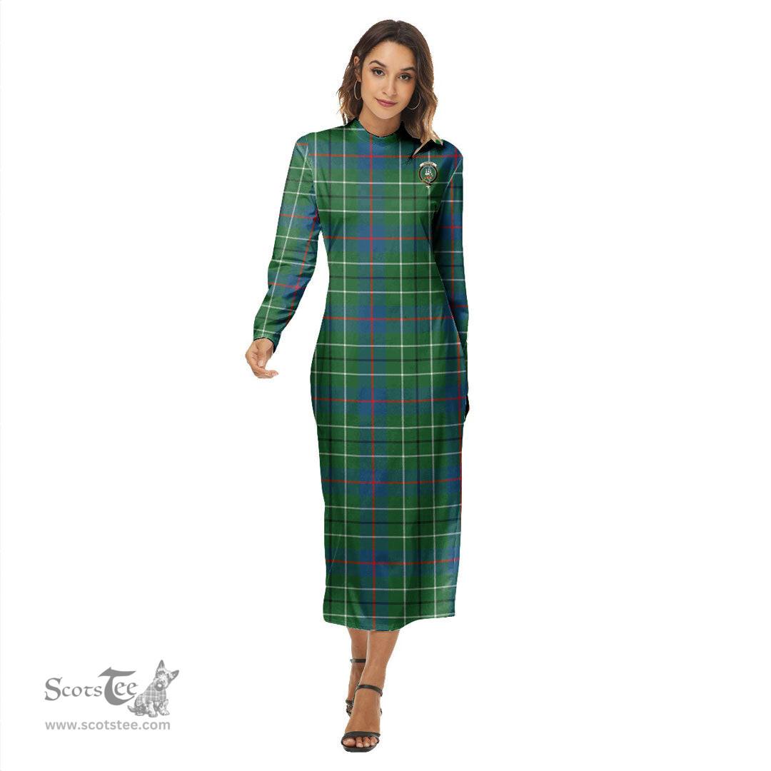 ScotsTee Shop Scottish Duncan Ancient Clan Crest Tartan Womens Mock Neck Long Sleeve Midi Dress