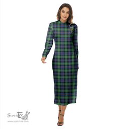ScotsTee Shop Scottish Farquharson Ancient Clan Crest Tartan Womens Mock Neck Long Sleeve Midi Dress