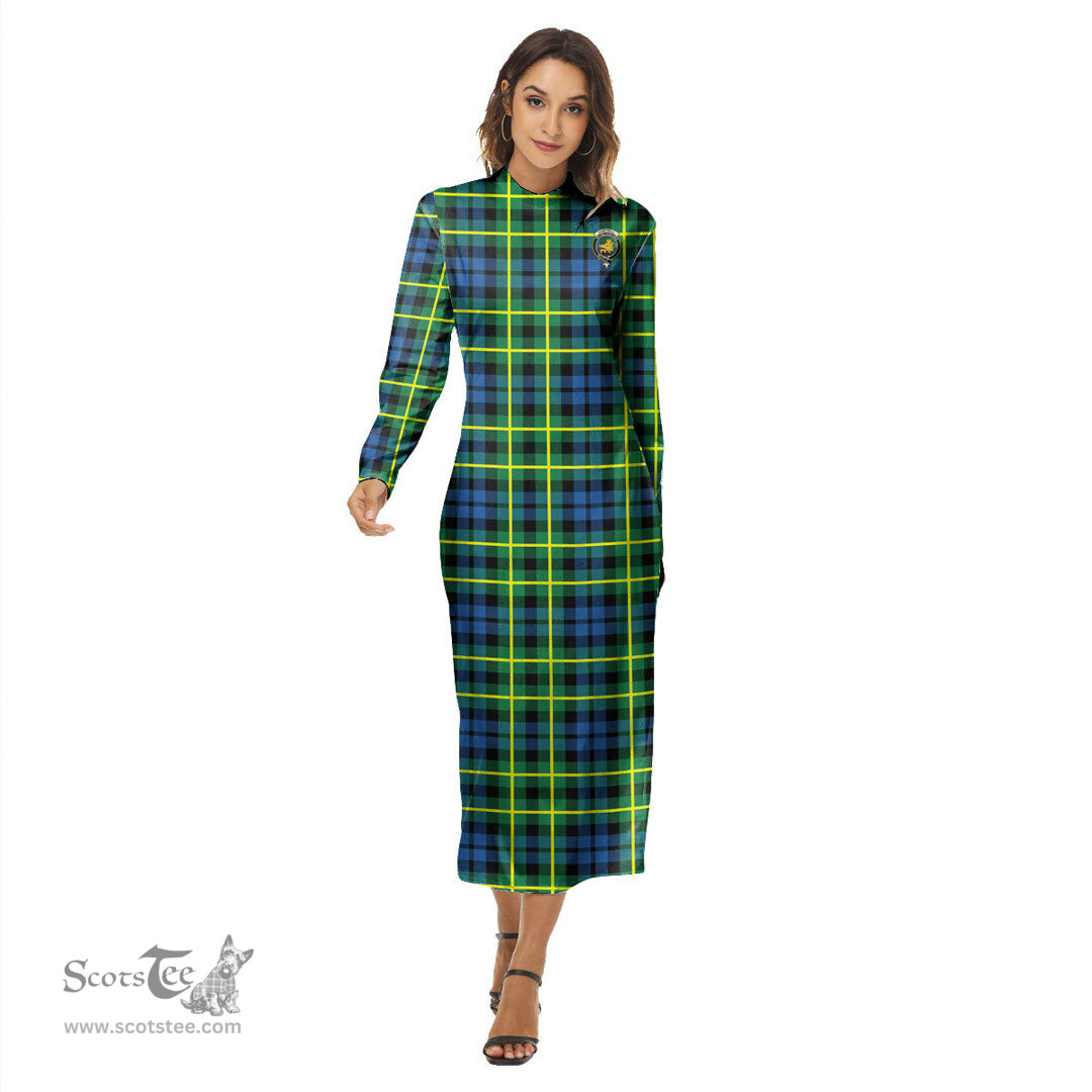 ScotsTee Shop Scottish Campbell of Breadalbane Ancient Clan Crest Tartan Womens Mock Neck Long Sleeve Midi Dress