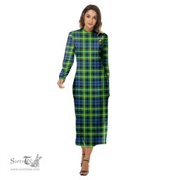 ScotsTee Shop Scottish Campbell of Breadalbane Ancient Clan Crest Tartan Womens Mock Neck Long Sleeve Midi Dress