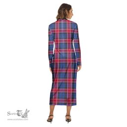 ScotsTee Shop Scottish Graham of Menteith Red Clan Crest Tartan Womens Mock Neck Long Sleeve Midi Dress