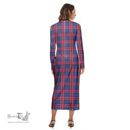 ScotsTee Shop Scottish Graham of Menteith Red Clan Tartan Womens Mock Neck Long Sleeve Midi Dress
