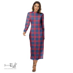 ScotsTee Shop Scottish Graham of Menteith Red Clan Tartan Womens Mock Neck Long Sleeve Midi Dress