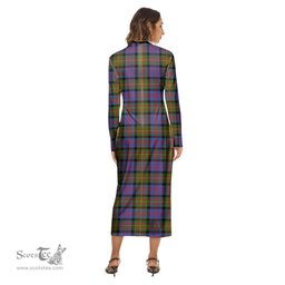 ScotsTee Shop Scottish Carnegie Ancient Clan Crest Tartan Womens Mock Neck Long Sleeve Midi Dress