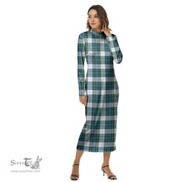ScotsTee Shop Scottish Campbell Dress Clan Tartan Womens Mock Neck Long Sleeve Midi Dress