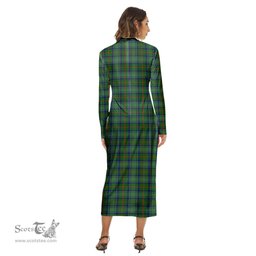ScotsTee Shop Scottish Cranstoun Clan Tartan Womens Mock Neck Long Sleeve Midi Dress