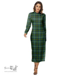 ScotsTee Shop Scottish Cranstoun Clan Tartan Womens Mock Neck Long Sleeve Midi Dress