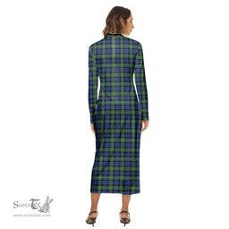 ScotsTee Shop Scottish Campbell Argyll Ancient Clan Tartan Womens Mock Neck Long Sleeve Midi Dress