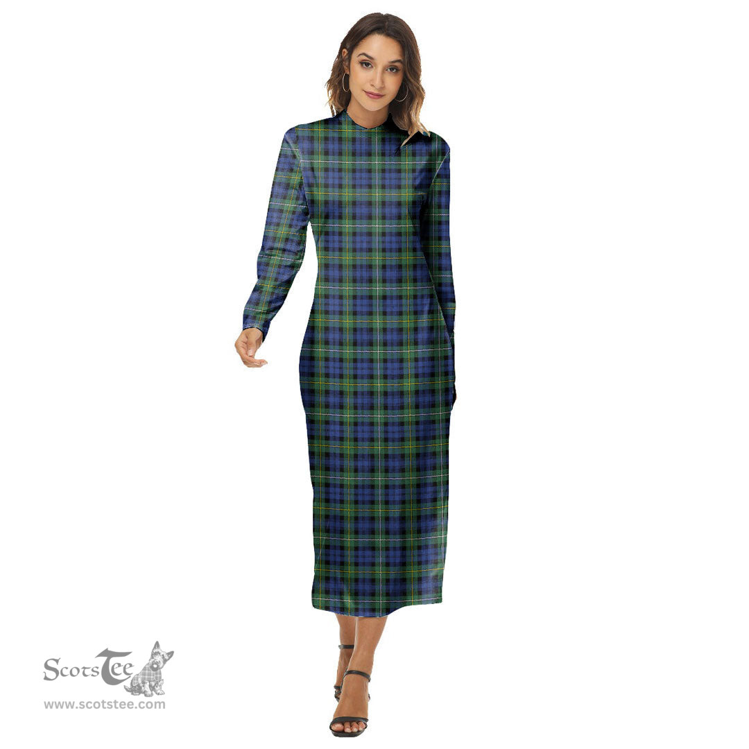 ScotsTee Shop Scottish Campbell Argyll Ancient Clan Tartan Womens Mock Neck Long Sleeve Midi Dress