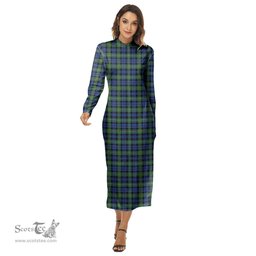 ScotsTee Shop Scottish Campbell Argyll Ancient Clan Tartan Womens Mock Neck Long Sleeve Midi Dress