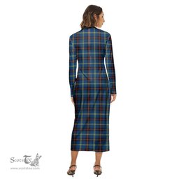 ScotsTee Shop Scottish Grewar Clan Tartan Womens Mock Neck Long Sleeve Midi Dress
