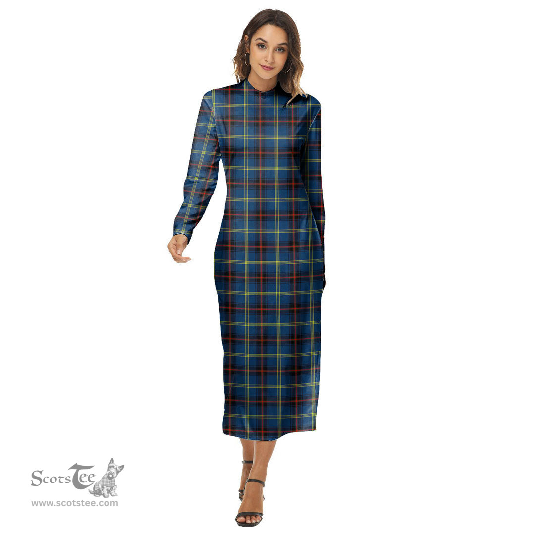 ScotsTee Shop Scottish Grewar Clan Tartan Womens Mock Neck Long Sleeve Midi Dress