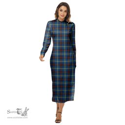 ScotsTee Shop Scottish Grewar Clan Tartan Womens Mock Neck Long Sleeve Midi Dress