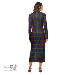 ScotsTee Shop Scottish Durie Clan Crest Tartan Womens Mock Neck Long Sleeve Midi Dress
