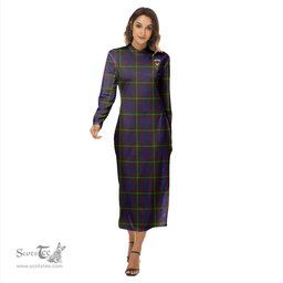 ScotsTee Shop Scottish Durie Clan Crest Tartan Womens Mock Neck Long Sleeve Midi Dress