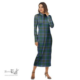 ScotsTee Shop Scottish Cockburn Ancient Clan Tartan Womens Mock Neck Long Sleeve Midi Dress