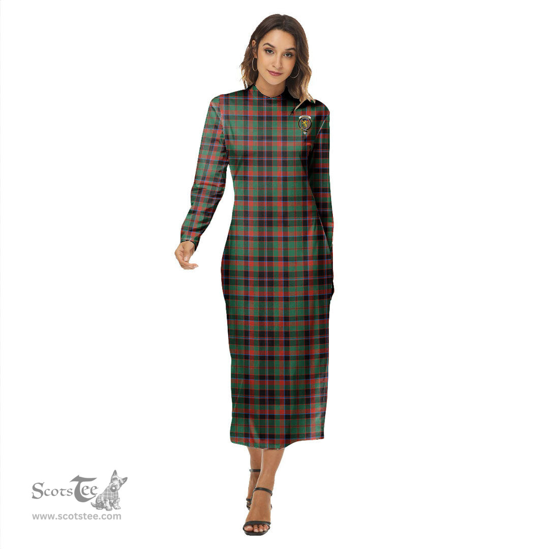 ScotsTee Shop Scottish Cumming Hunting Ancient Clan Crest Tartan Womens Mock Neck Long Sleeve Midi Dress