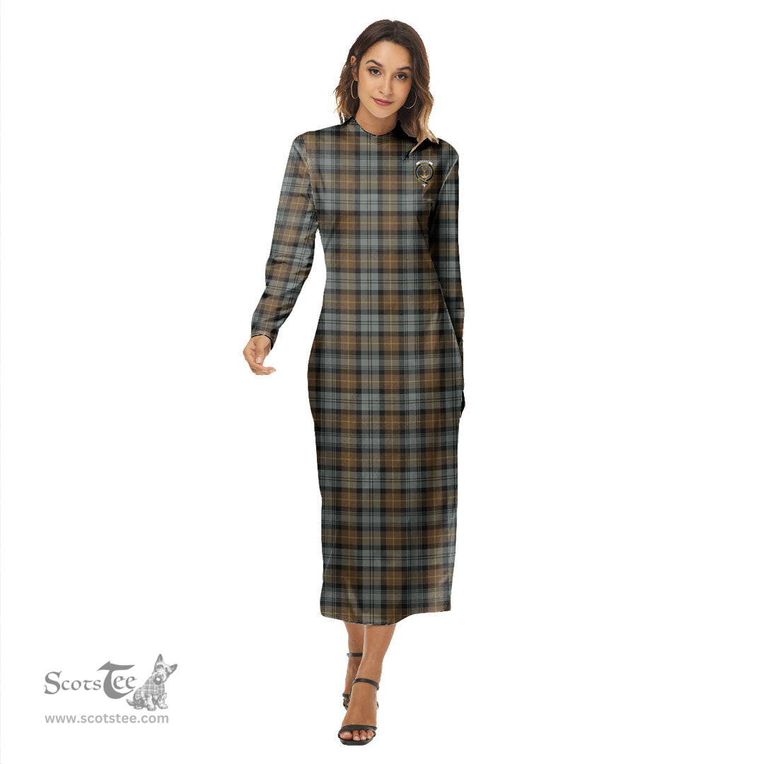 ScotsTee Shop Scottish Gordon Weathered Clan Crest Tartan Womens Mock Neck Long Sleeve Midi Dress