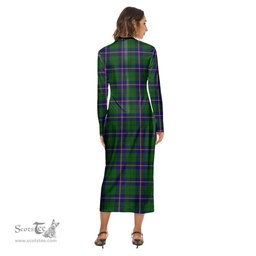 ScotsTee Shop Scottish Carmichael Modern Clan Crest Tartan Womens Mock Neck Long Sleeve Midi Dress