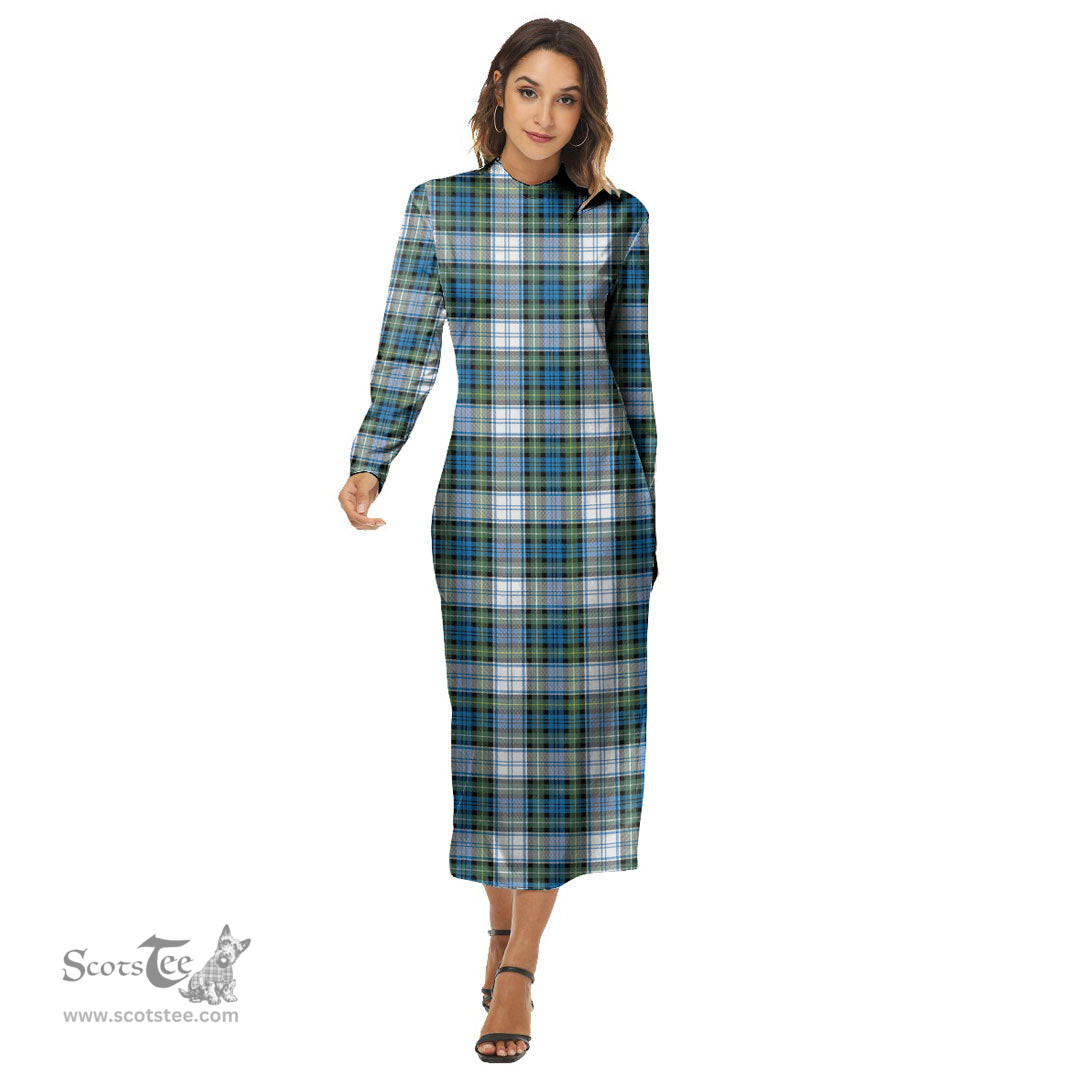 ScotsTee Shop Scottish Campbell Dress Ancient Clan Tartan Womens Mock Neck Long Sleeve Midi Dress