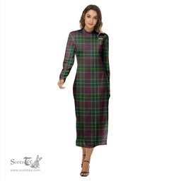ScotsTee Shop Scottish Crosbie Clan Crest Tartan Womens Mock Neck Long Sleeve Midi Dress