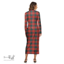 ScotsTee Shop Scottish Chisholm Ancient Clan Tartan Womens Mock Neck Long Sleeve Midi Dress