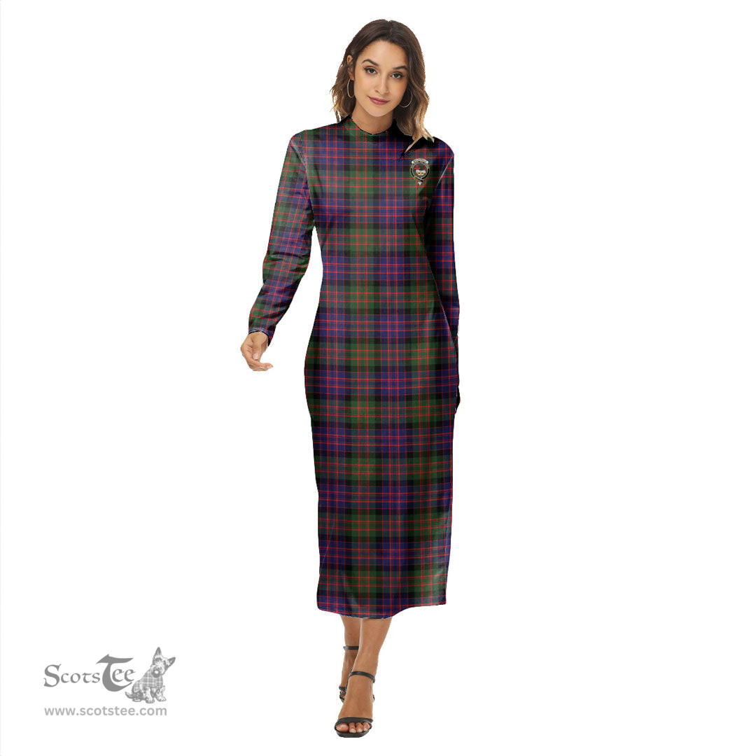 ScotsTee Shop Scottish MacDonald Modern Clan Crest Tartan Womens Mock Neck Long Sleeve Midi Dress